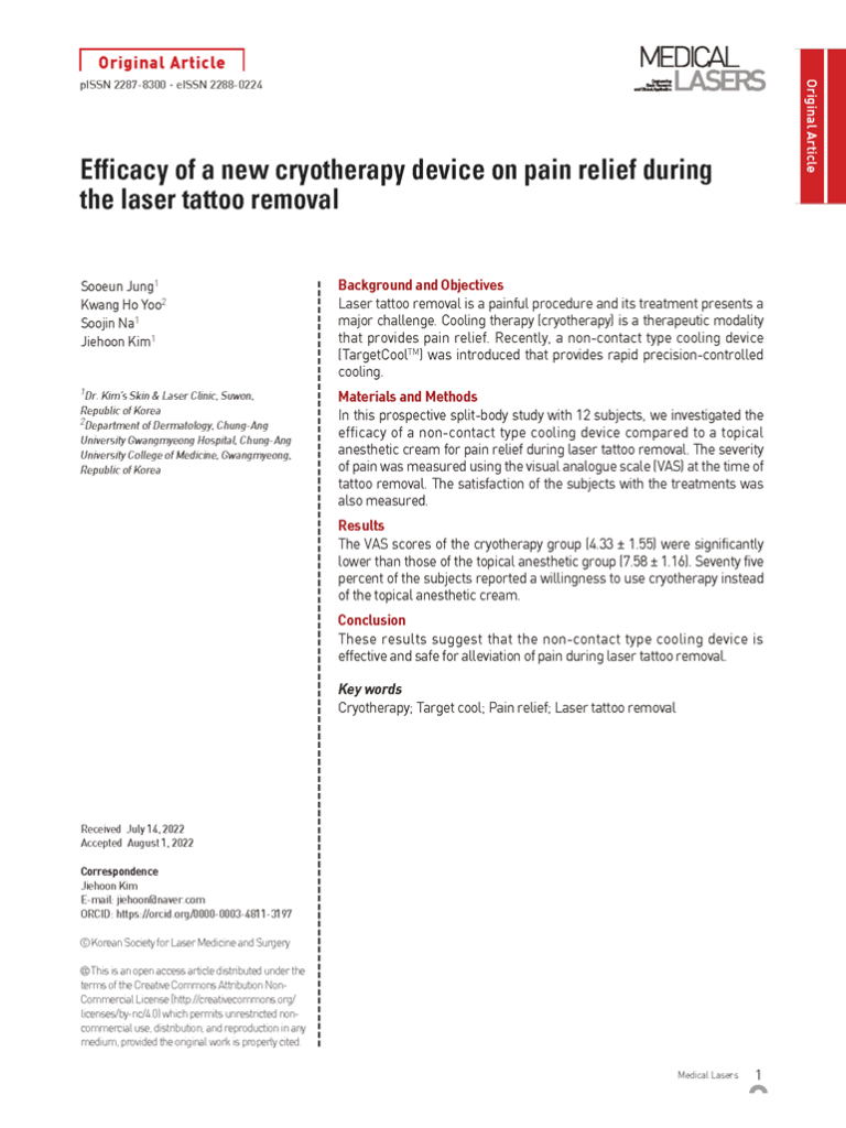 Efficacy of a new cryotherapy device on pain relief during the laser tattoo removal
