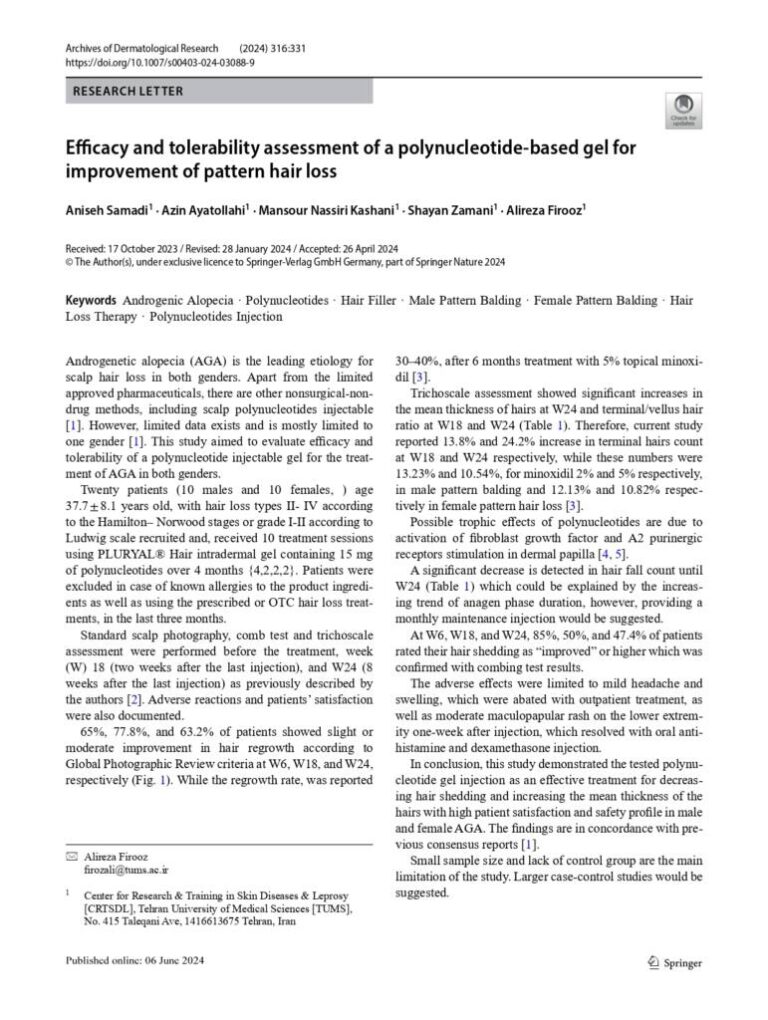 Efficacy and tolerability assessment of a polynucleotide-based gel ...